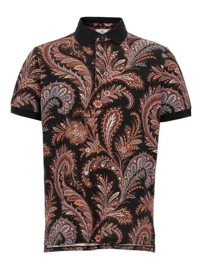 Etro Multicolor Paisley Flowers Polo In Brown