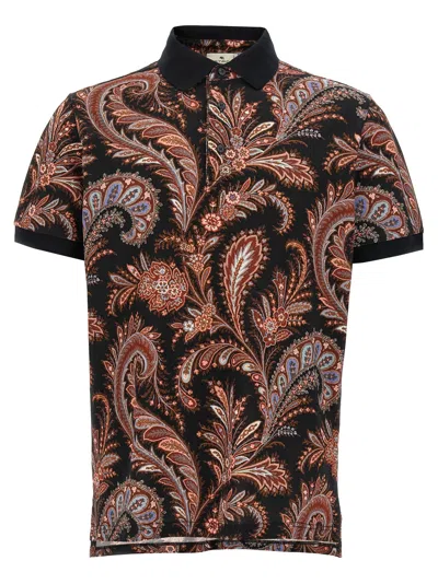 Etro Multicolor Paisley Flowers Polo In Brown
