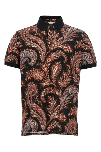 Etro Multicolor Paisley Flowers Polo In Brown