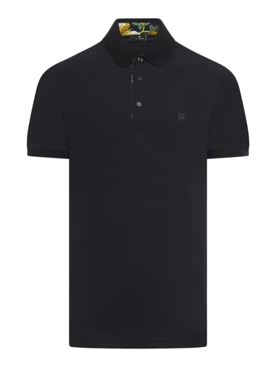 Etro Polo Roma Printed Details In Black