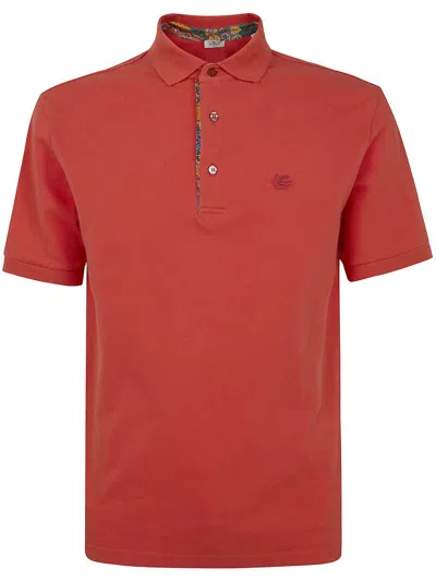 Etro Polo Shirt Short Sleeves Ribbed Collar In Red