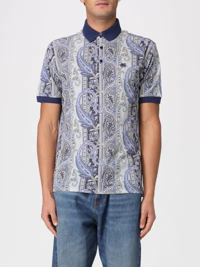 Etro Paisley Motif Short-sleeved Polo Shirt In Gray