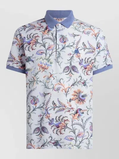 Etro Cotton Polo Shirt With Floral Motif In White