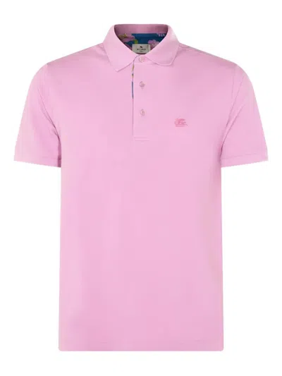 Etro Roma Polo With Paisley Print Detail In Pink