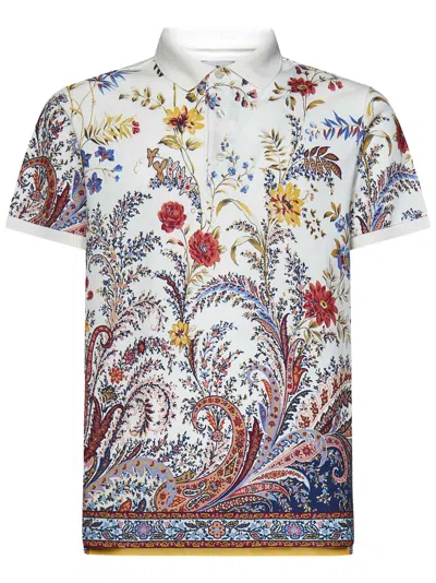 Etro Floral Paisley-print Cotton Polo Shirt In White