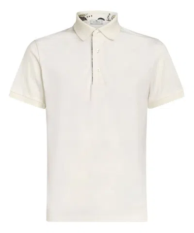 Etro Pegaso-embroidered Cotton Polo Shirt In White