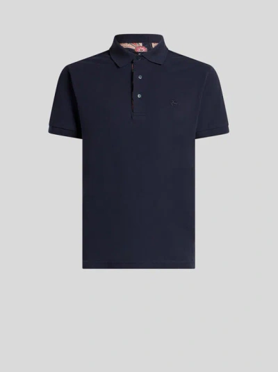 ETRO , POLO SHIRT WITH EMBROIDERED PEGASO, MAN, BLACK, SIZE 3XL