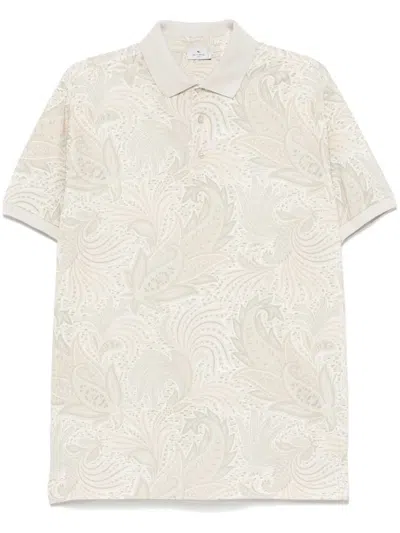 Etro Polo Shirt With Paisley Print In Beige