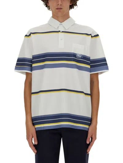 Etro Men's Polo Shirt With Pegasus Embroidery In Cream