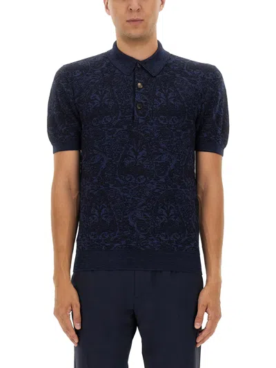 Etro Polo Shirt With Pegasus Embroidery In Blue