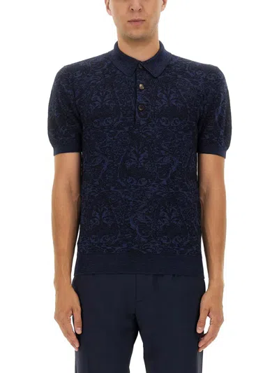 Etro Polo Shirt With Pegasus Embroidery In Blue