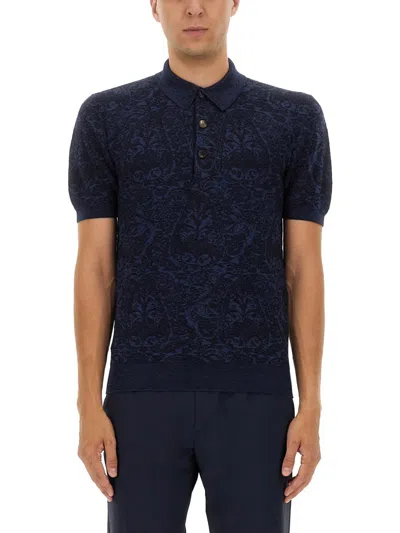 Etro Polo Shirt With Pegasus Embroidery In Blue