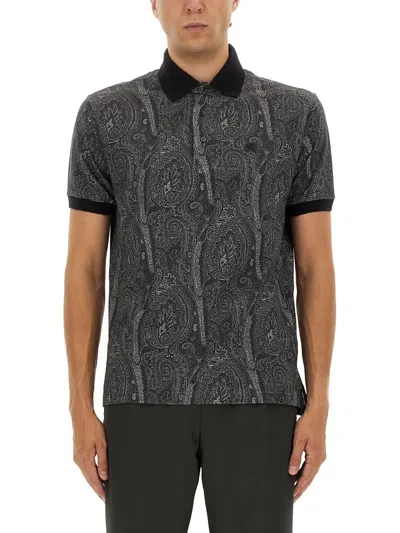 Etro Printed Cotton Polo In Gray