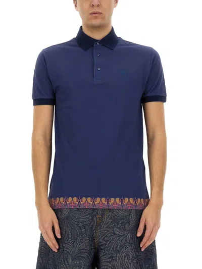Etro Polo Shirt With Print In Blue