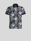 Etro Leaf-print Cotton Polo Shirt In Navy Blue
