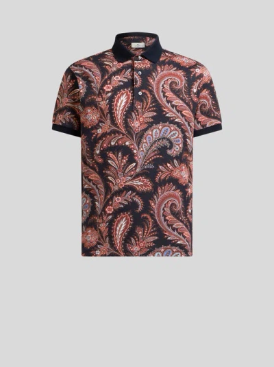 Etro Multicolor Paisley Flowers Polo In Brown