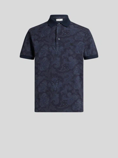 Etro Poloshirt Aus Baumwolle Mit Floralem Paisleymuster In Blue