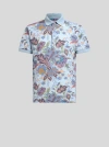 Etro , Cotton Polo Shirt With Print, Man, Sky Blue, Size 3xl In Himmelblau