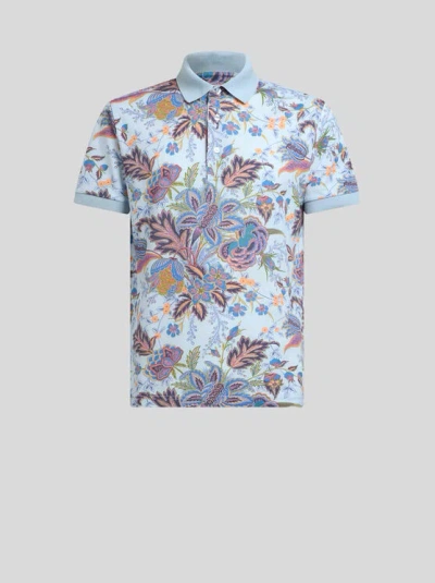 ETRO , COTTON POLO SHIRT WITH PRINT, MAN, SKY BLUE, SIZE XXL