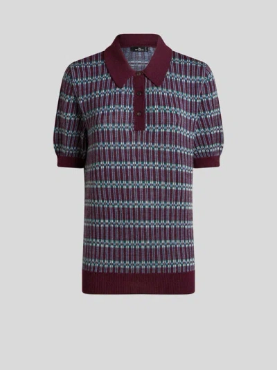 Etro , Poloshirt Aus Einer Wollmischung Mit Jacquard-muster, Damen, Bordeaux, Grösse 46 In Burgundy