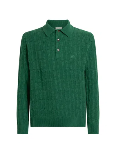 Etro Polo-style Sweater In Cashmere With Wavy-motif In Green