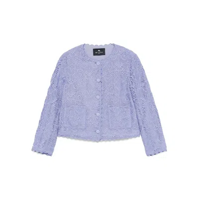Etro Scalloped Corded Lace Jacket In Blue