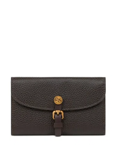Etro Pony Hammered-leather Wallet In Brown