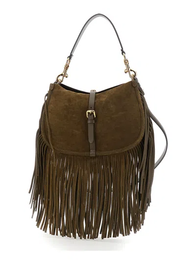 Etro Pony M Fabric Fringe Mini Crossbody Shoulder Bag 30x21x10 Cm In Brown