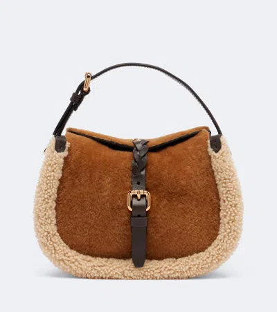 Etro Pony Small Shearling Tote Bag In Beige