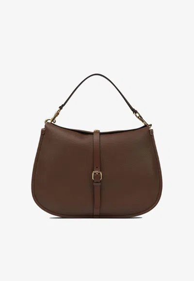 Etro Pony Tumbled Leather Shoulder Bag In Brown
