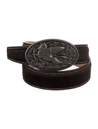 Pre-owned Etro Ponyhair Belt Kit In Brown