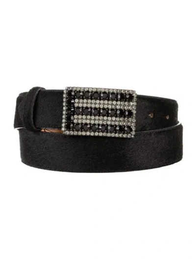 Pre-owned Etro Ponyhair Crystal Embellishments Belt In Black