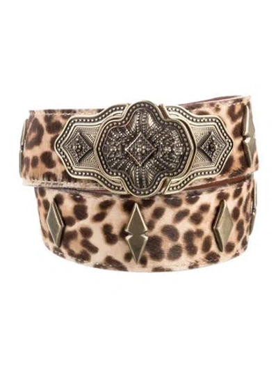 Pre-owned Etro Ponyhair Studded Accents Waist Belt In Neutral