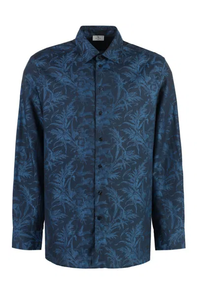 Etro Slim-fit Paisley-print Cotton-poplin Shirt In Blue