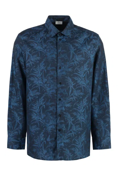 Etro Floral Jacquard Long-sleeved Shirt In Blue