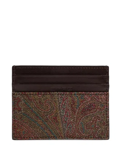 Etro Arnica Paisley Jacquard Cardholder In Brown