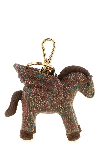 Etro Pegaso Keyring In Brown
