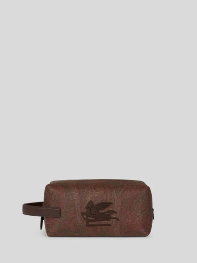 ETRO , MEDIUM ARNICA POUCH WITH PEGASO EMBROIDERY, MAN, BROWN