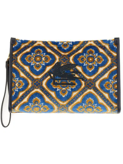 Etro Pouch Paisley Large In Blue