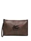 Etro Large Paisley Pouch With Pegaso Detail In Brown