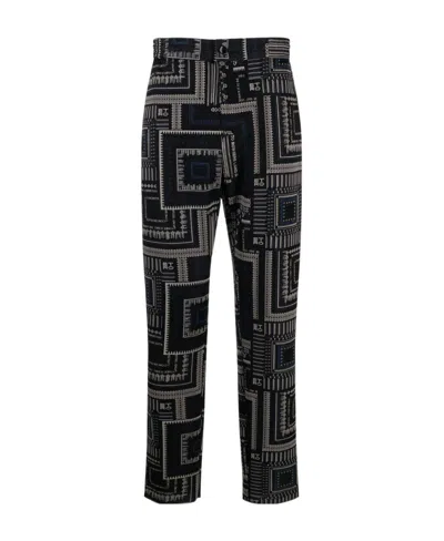 Etro Pouch-print Straight-leg Trousers In Black