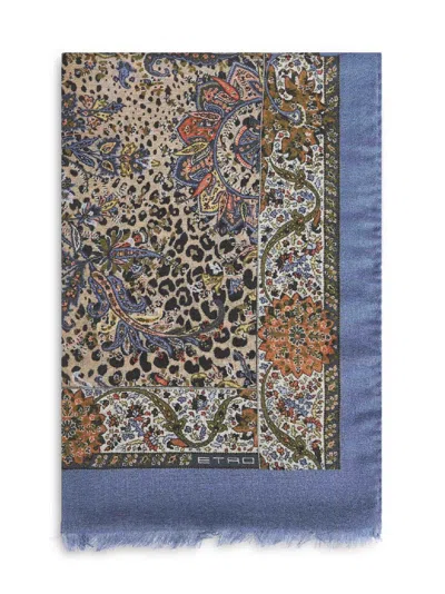 Etro Women Powder Blue Cashmere Blend Animalier Paisley-pattern Scarf In Multi