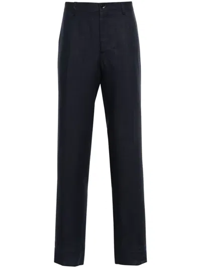 Etro Pressed-crease Linen Trousers In Blue