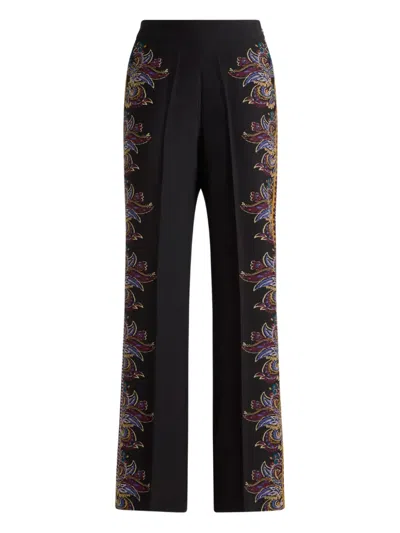 Etro Pressed Crease Paisley Trousers In Black