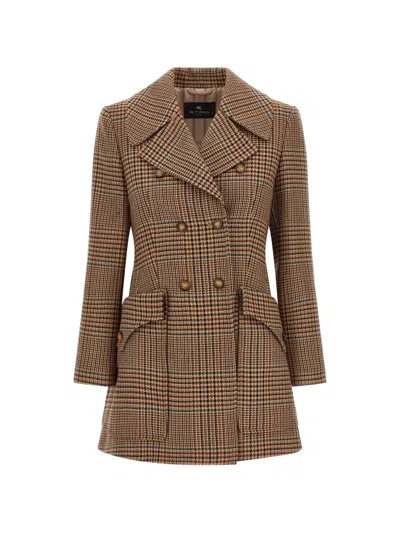 Etro Double-breasted Wool Prince Of Wales Coat In Brown