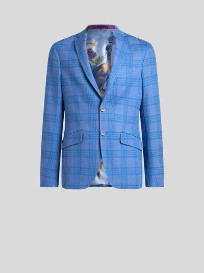 ETRO , PRINCE OF WALES JACQUARD JERSEY JACKET, MAN, SKY BLUE, SIZE 54