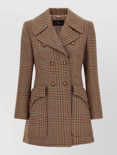 Etro Prince Wales Coat Button Detail Check In Brown