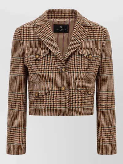 Etro Prince Wales Cropped Plaid Blazer Jacket In Multi