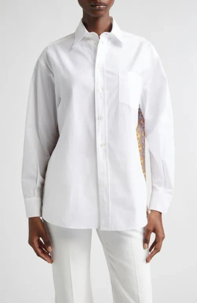 Etro Print Back Relaxed Fit Cotton Button-up Shirt In White