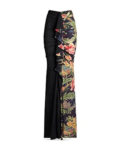 Etro Print Block Ruched Long Skirt In Black
